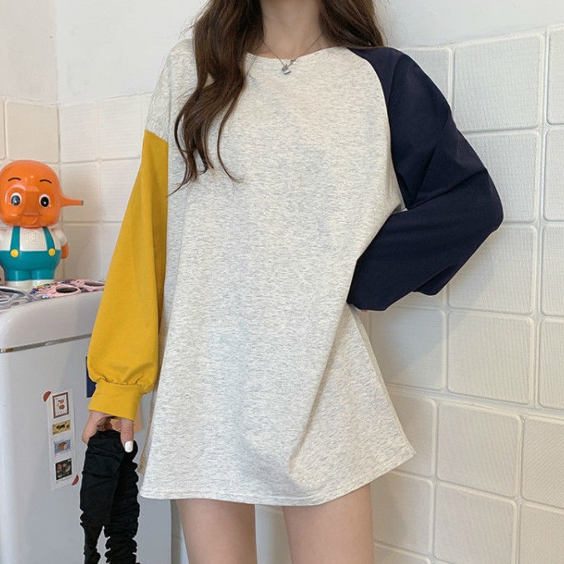 Áo Thun Tay Dài Phối Màu Sắc Tương Phản Cá Tính 198524 Áo Nỉ Form Rộng Thời Trang Hàn Quốc Dễ Phối Đồ