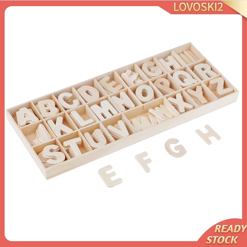 [LOVOSKI2]DIY Wooden Alphabet Tiles Natural Wood Letters Scrapbook Crafts 156x in Tray