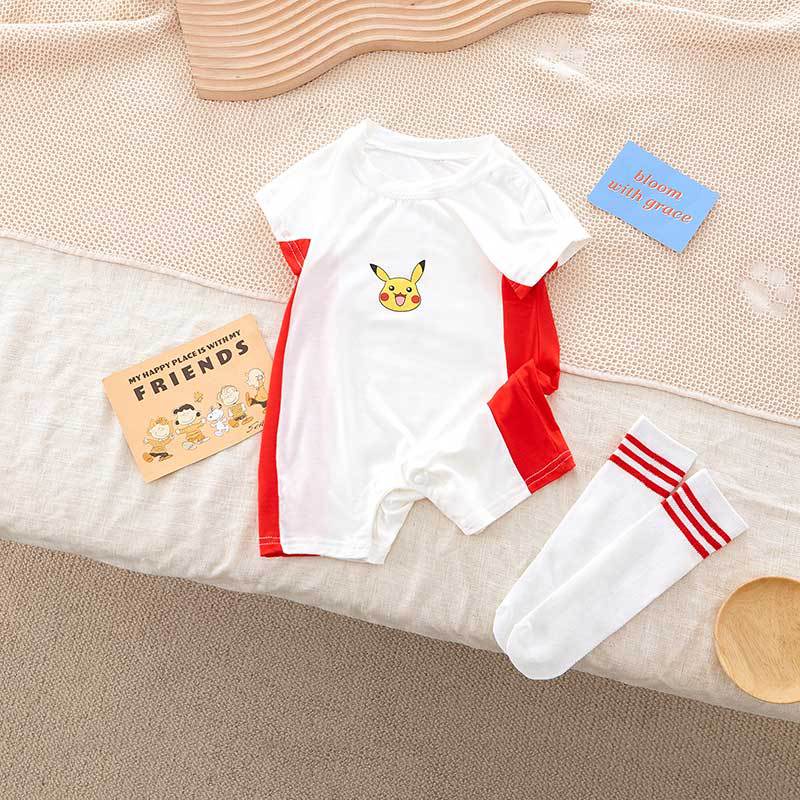 Set Đồ Mùa Hè 2 Món Gồm Áo Liền Quần Tay Cộc + Vớ Bằng Vải Cotton Dễ Thương Cho Bé 0-18 Tháng Tuổi