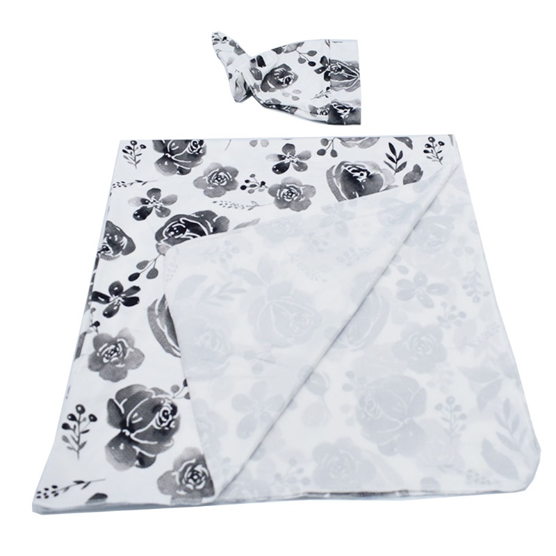 Set Chăn Quấn Và Nón Bằng Cotton Tinh Khiết In Họa Tiết Hoa Dành Cho Em Bé Sơ Sinh
