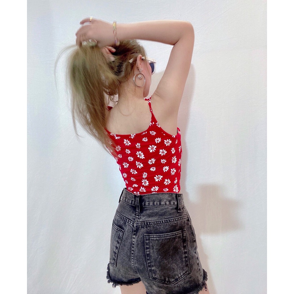 Ao 3 dây hoa , thun cotton 4 chieu , cột dây tren 2 vai