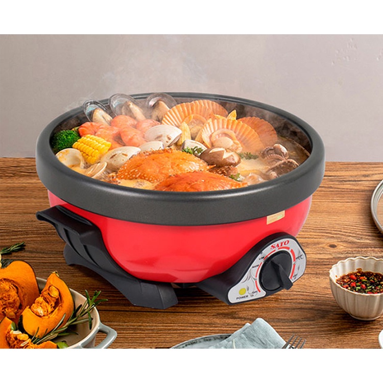 Nồi lẩu điện mini SATO 35NL31 dung tích 3.5L bếp nấu lẩu đa năng lòng nồi nhôm chống dính cao cấp vung nồi thủy tinh