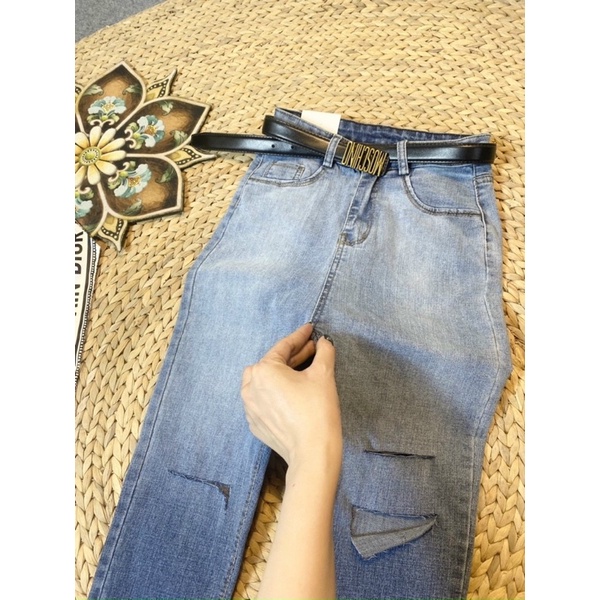 Quần jeans loang màu rách 3 lưng cao siêu hack dáng
