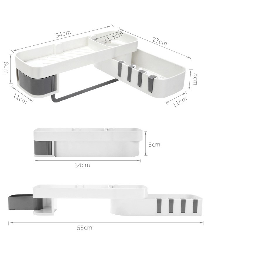 Kệ để đồ nhà tắm xoay 180 2 tầng màu trắng sang trọng, siêu chắc chắn, tiện dụng