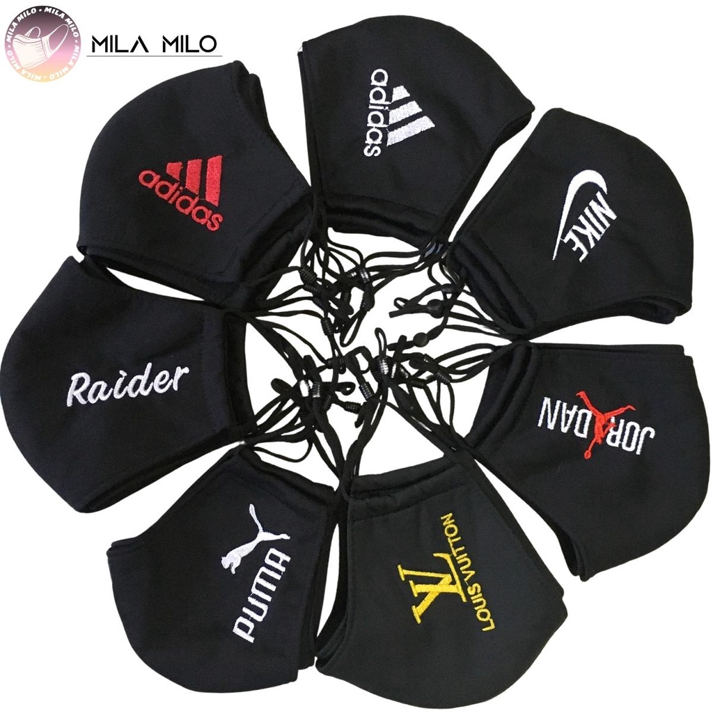 Set 2 khẩu trang kháng khuẩn logo thêu cho người lớn size nhỏ - Khẩu trang vải thun 3 lớp có dây rút