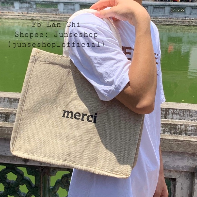 Túi Cói Loại 1 Size To Vintage, Túi Merci Đeo Vai, Đeo Chéo Đi Biển Màu Nâu Trơn