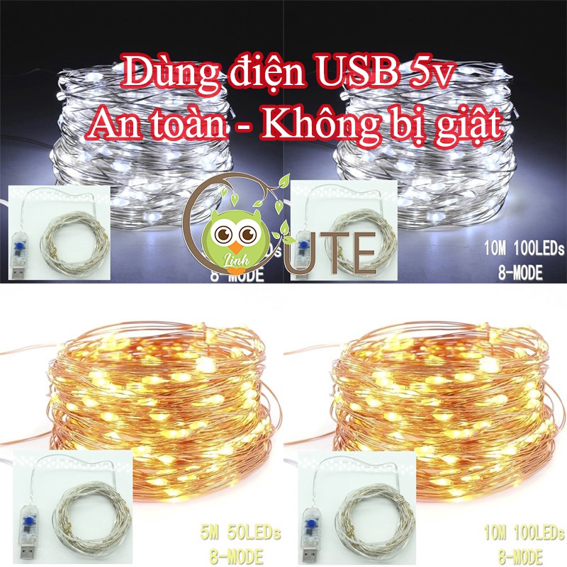 Đèn đom đóm Nháy 8 Chế Độ USB - Đèn chớp trang trí sự kiện, trang trí tiệc Led Fairy light màu vàng ấm/ trắng