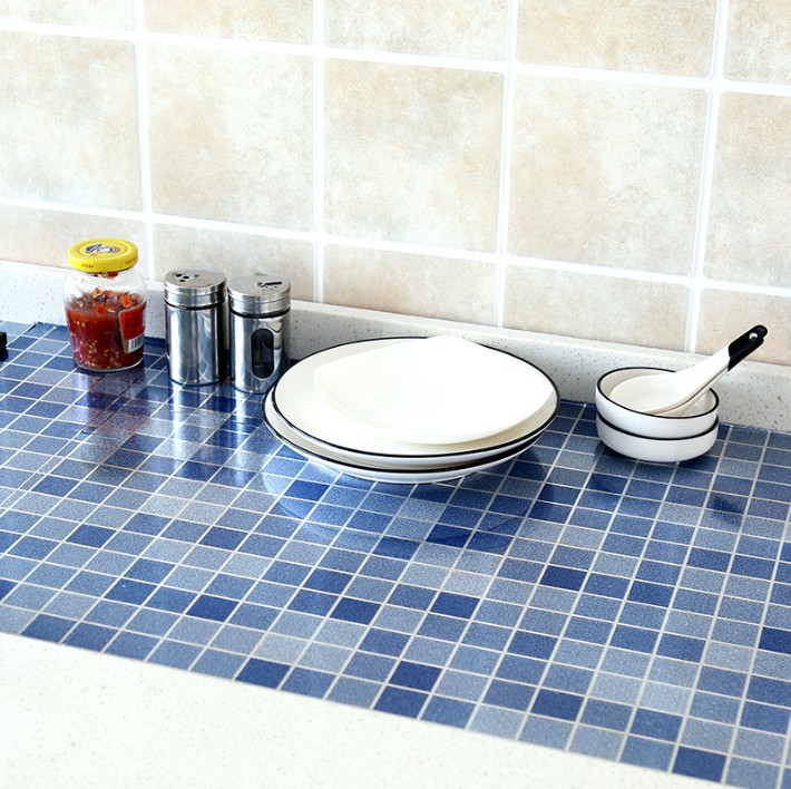 Sticker dán tường chống dầu nước bằng nhôm họa tiết ô vuông nghệ thuật 3D 45x70cm