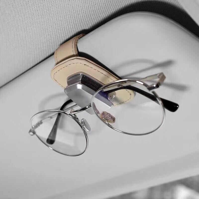 Kẹp Giữ Mắt Kính/Mắt Kính Bằng Hợp Kim Nhôm Phối Da Đa Năng Tiện Dụng Cho Xe Hơi