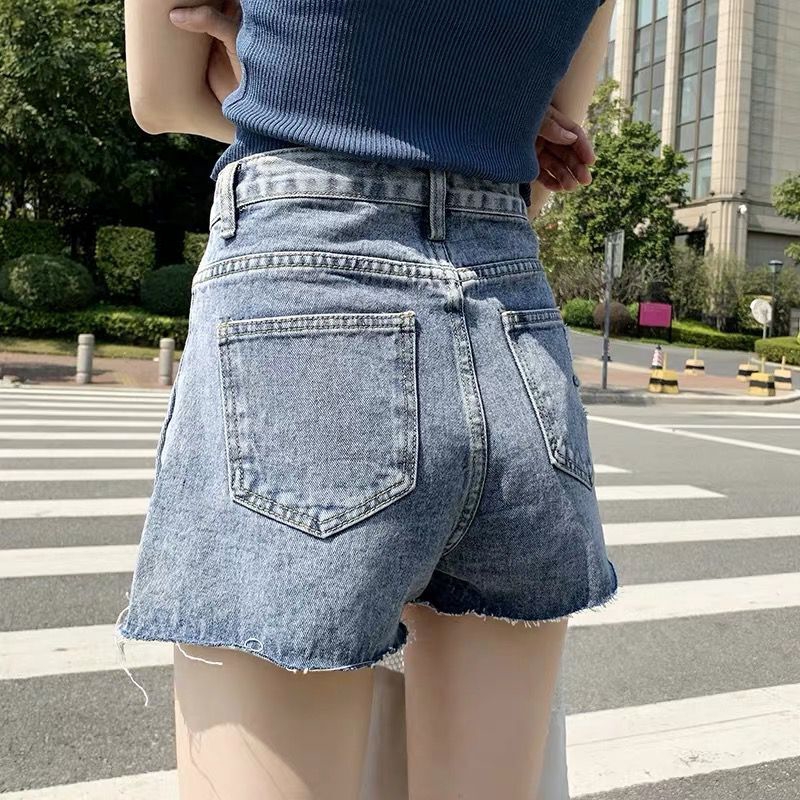 Quần short nữ denim cạp cao ống rộng thời trang Hàn Quốc mùa hè