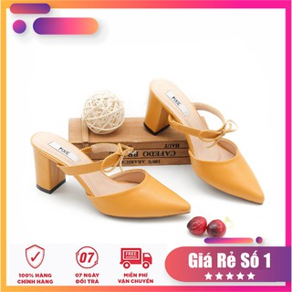  Giày Sục Nữ Cao Gót 7cm Đế Vuông Mũi Nhọn Pixie P354