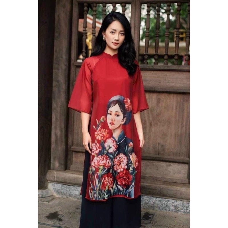 Áo dài đỏ hình cô gái | BigBuy360 - bigbuy360.vn