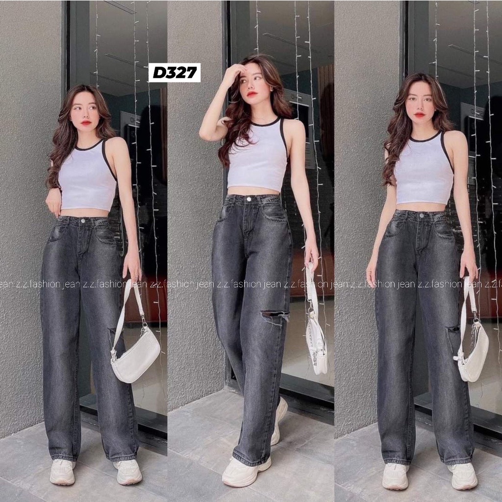 D 327 QUẦN JEANS ĐEN PHONG CÁCH HÀN QUỐC RÁCH