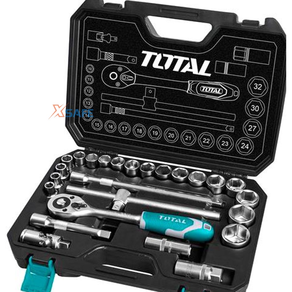 Bộ đồ nghề 27 chi tiết TOTAL THT121251 1/2&quot;, bộ dụng cụ cần siết 2 chiều kèm Socket chất liệu CV (50BV30) - Chính hãng