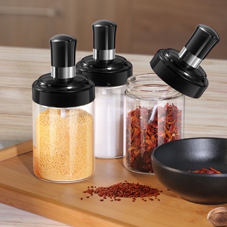 Set 2 Hủ đựng gia vị thủy tinh có thìa 250ml