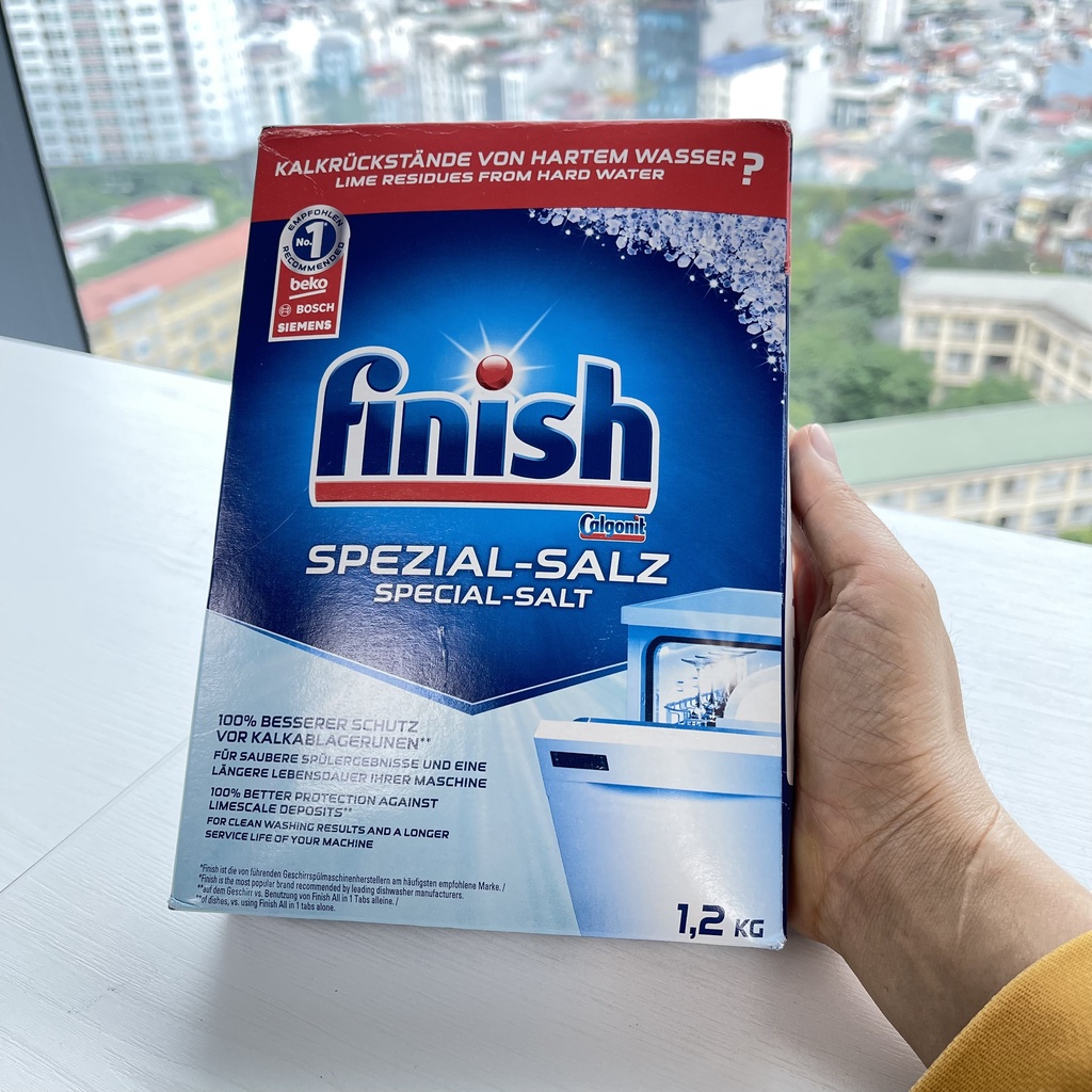 Muối rửa bát Finish 4kg hộp to tiết kiệm, muối rửa chén finish hộp 1.2kg 1.5kg, muối làm mềm nước máy rửa bát