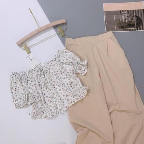 BÁN SỈ SET ÁO HOA TRỄ VAI QUẦN BOM BO CHUN NỮ