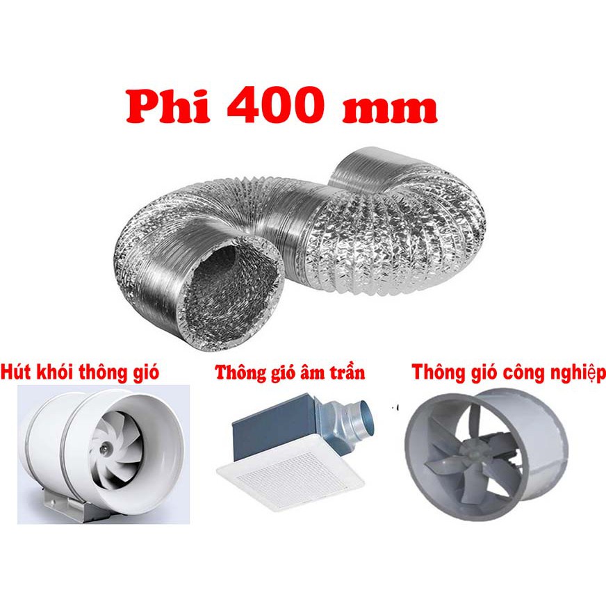 Ống bạc thông gió, ống gió mềm, nhôm co giãn.Phi 400mm Ống bạc thông gió thoát khí 8m