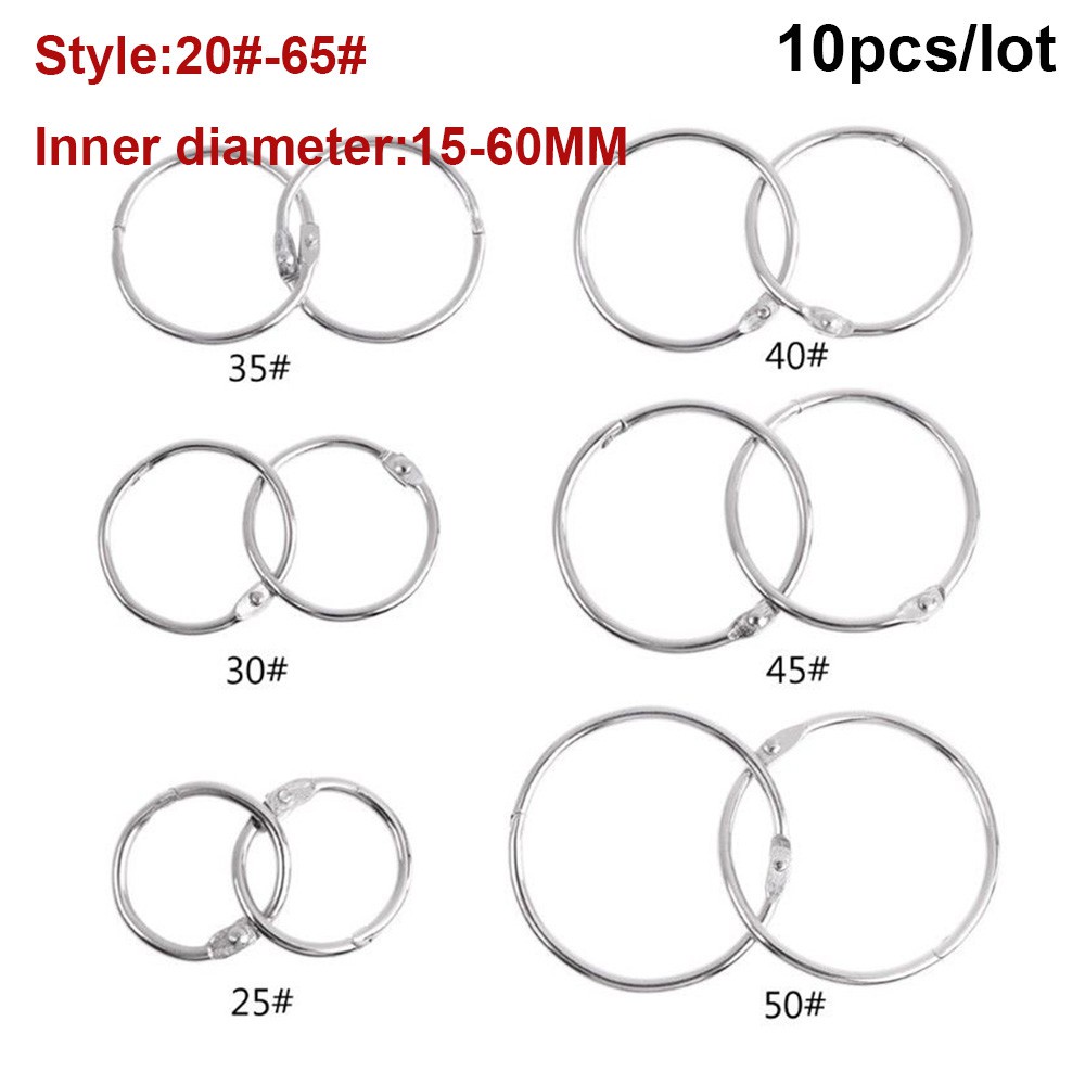 MYRON 10pcs/lot Plated Hinged Rings Craft Scrapbook Clips Loose Leaf Binder Notebook Calendar Album Metal Keychain Circle