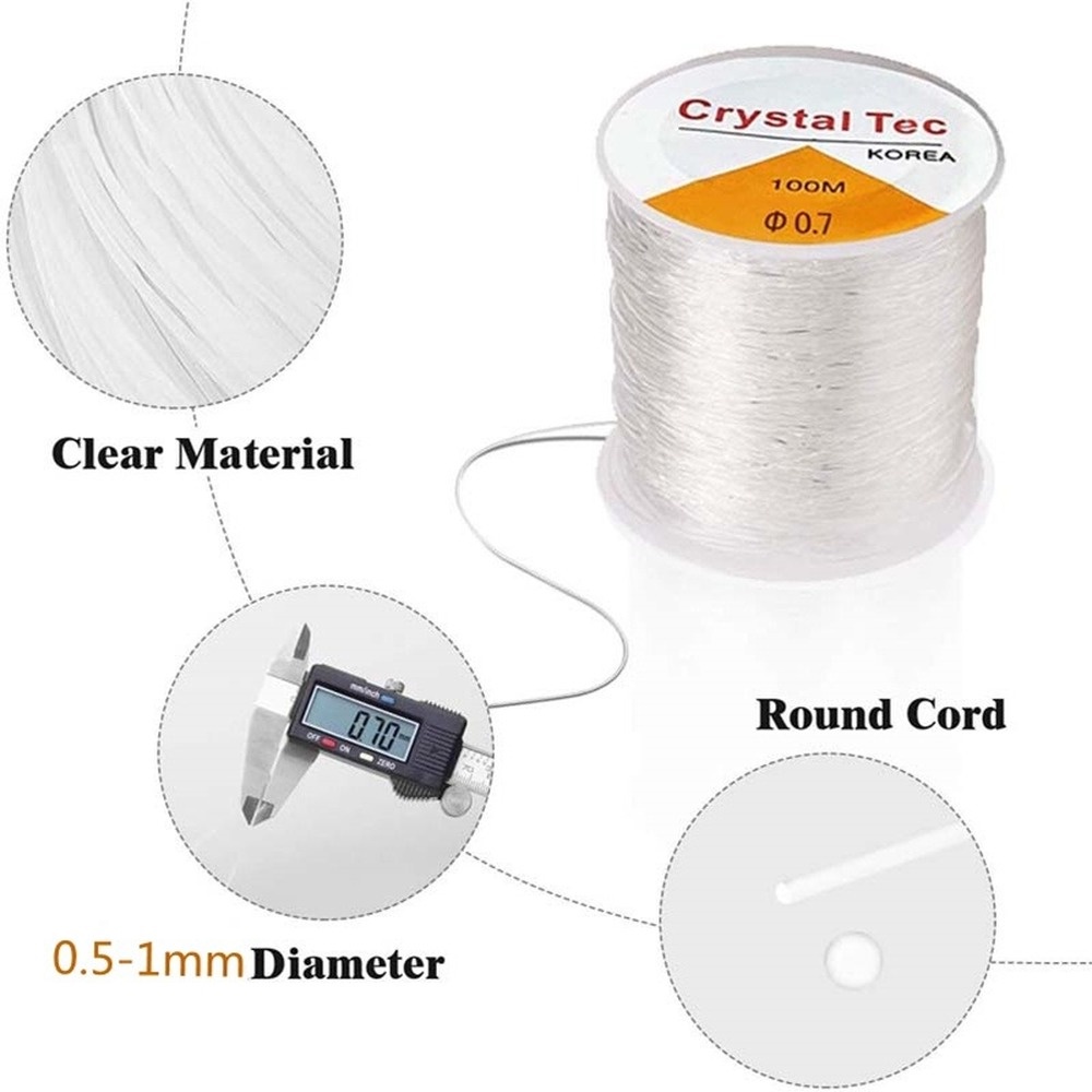 Cuộn Dây 100m Hạt Pha Lê Co Giãn Dày 0.5-1mm Dùng Làm Trang Sức Tiện Dụng