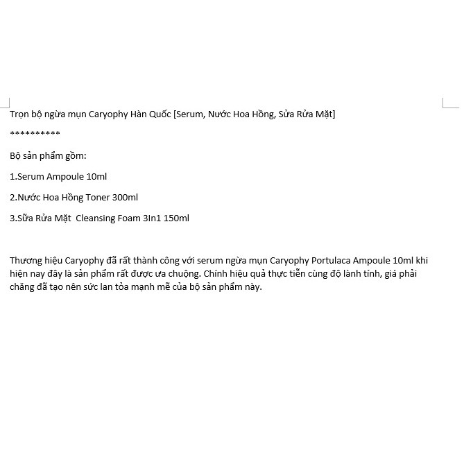 Bộ ngừa mụn Caryophy Hàn Quốc [Serum, Nước Hoa Hồng, Sửa Rửa Mặt]