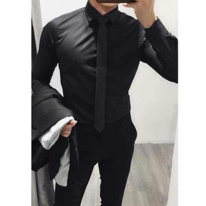 Sơ Mi Nam Đen Trơn Dáng Ôm Body Hàn Quốc | BigBuy360 - bigbuy360.vn