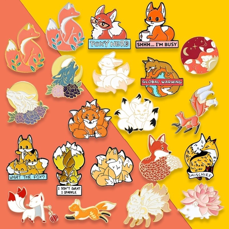 Bộ 22 Ghim Cài Áo Kim Loại Tráng Men Chất Lượng Cao In Họa Tiết Hoạt Hình Nhím / Chú Cáo / Gấu Dễ Thương