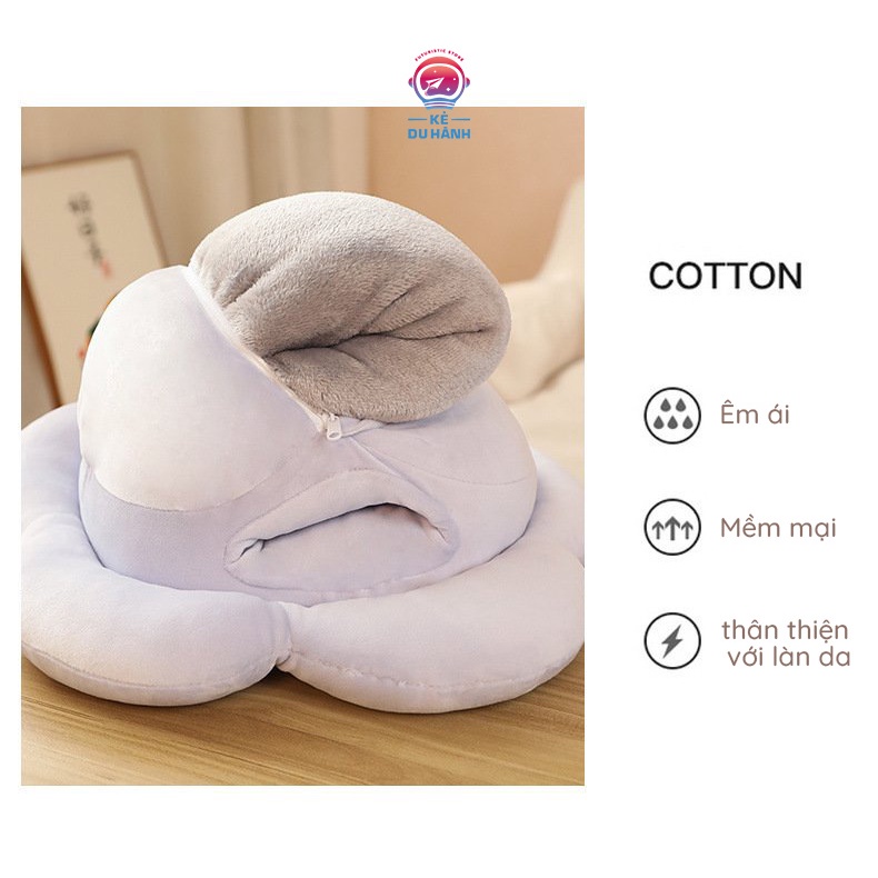 Gấu bông gối ôm Kẻ Du Hành kèm chăn hoa nhiều màu, chăn lông cừu mềm mại thân thiện với làn da