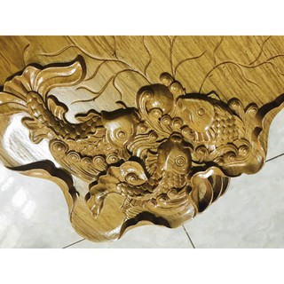 Khay trà sen cá gỗ gụ