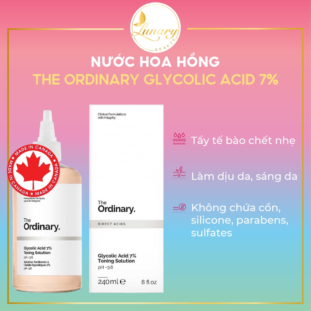 Nước Hoa Hồng The Ordinary Glycolic Acid 7% Toning Solution PH~3.6 240ml - Tẩy Tế Bào Chết - Lunary Beauty