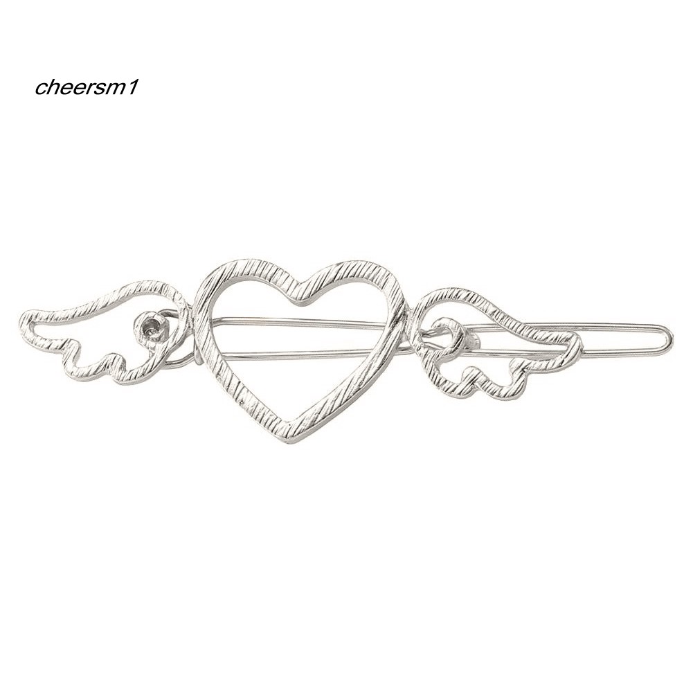 Kẹp tóc kim loại dạng  trái tim và cánh thiên thần rỗng dễ thương cho nữ