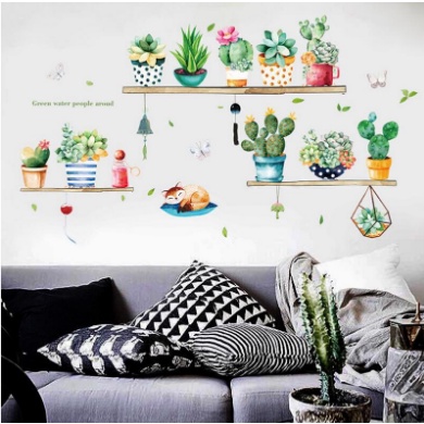 Decal dán tường, tranh dán tường xương rồng trang trí nhà cửa, quán cà phê hàng cao cấp - MyNa Mart