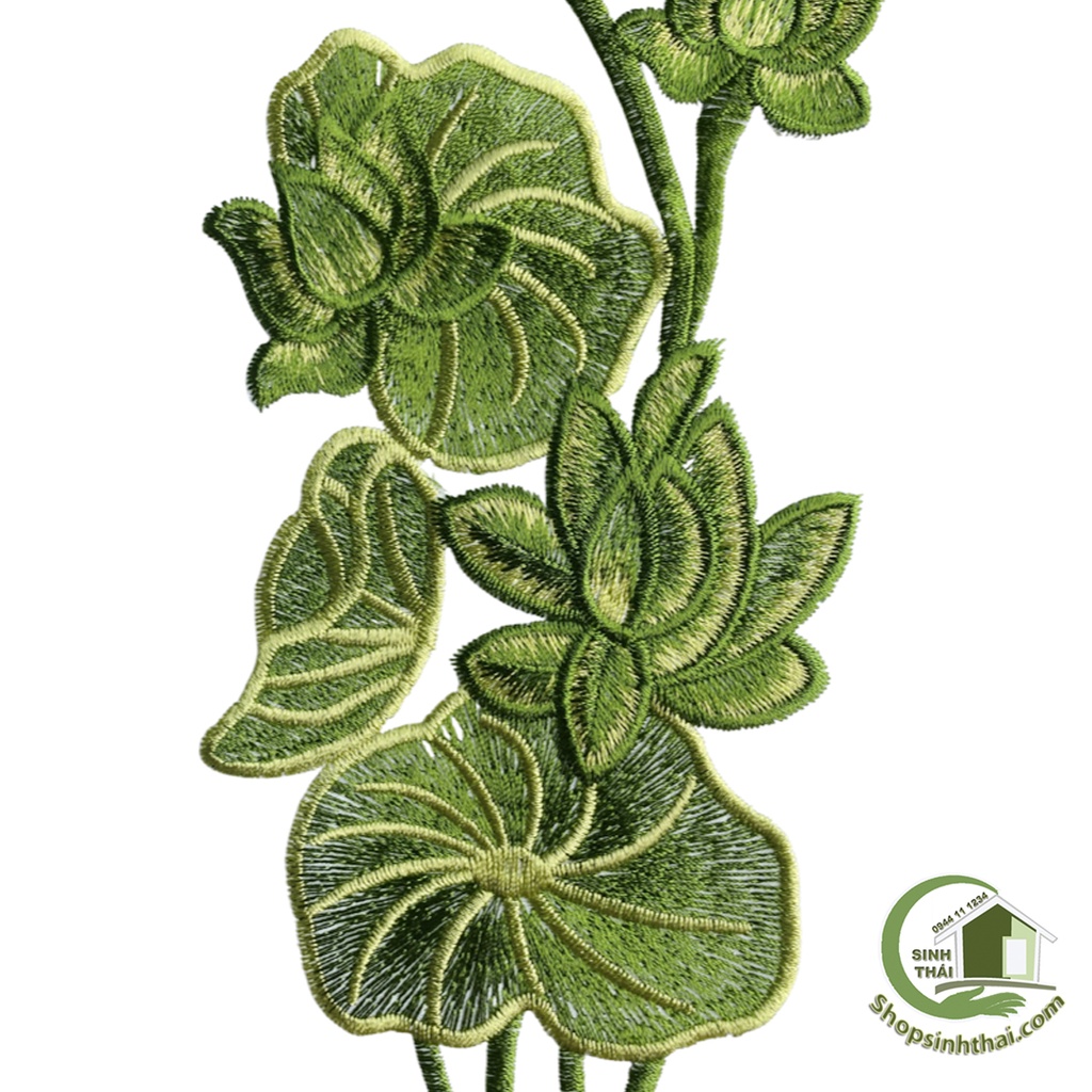 Miếng dán ủi quần áo hình hoa sen màu xanh lá - dán ủi vải thêu có sẵn keo