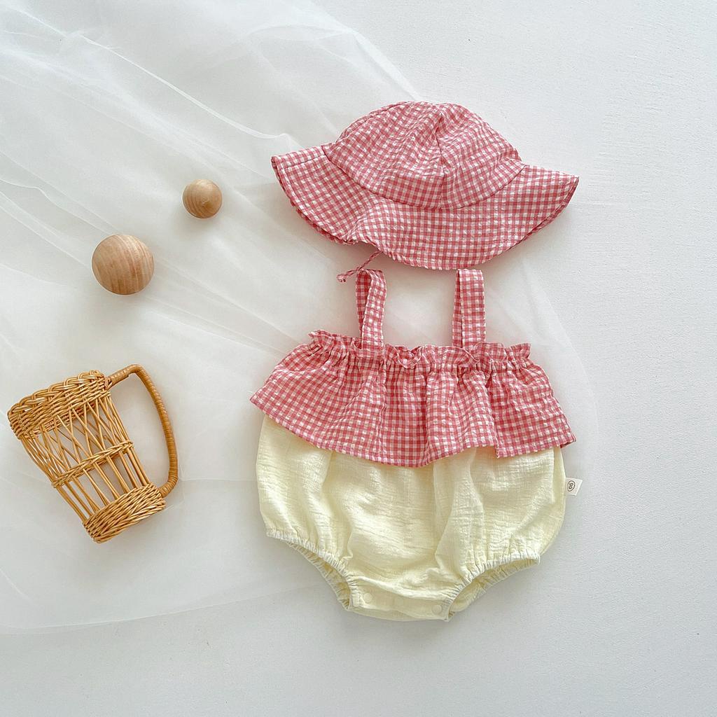 Áo liền quần họa tiết sọc kèm nón thời trang cho bé