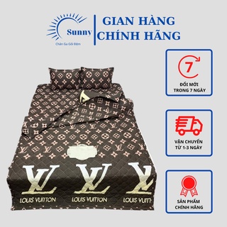 Trọn Bộ 5 Món Chăn Ga Gối Đệm Hè Poly Cotton Lv Nâu