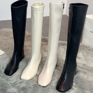 [Có Sẵn] Bốt nữ cổ cao dưới gối da trơn ôm bắp chân gót vuông cao 6cm