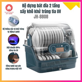 [NEW 2021] Tủ đựng bát đĩa khử trùng tia UV có nắp đậy - Máy sấy bát đĩa khử khuẩn - Kệ đựng chén bát 2 tầng JH-8808