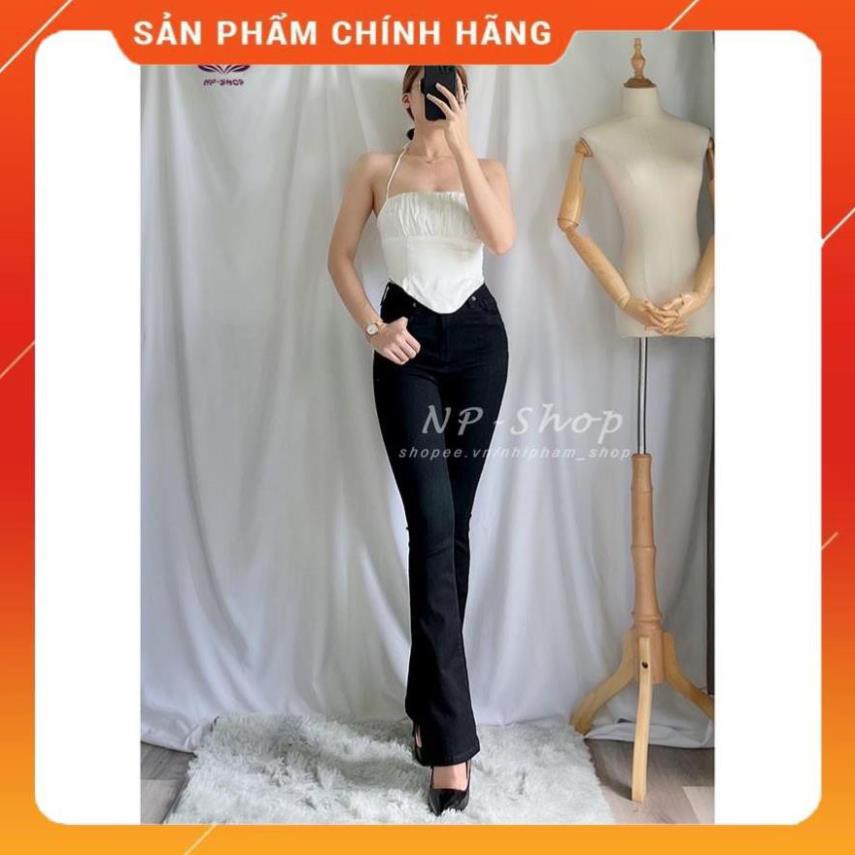Quần jean ống loe lưng cao dáng dài Đen/Trắng ⚡️ Quần bò nữ kiểu trơn sang chảnh NP Shop⚡️ -SK1