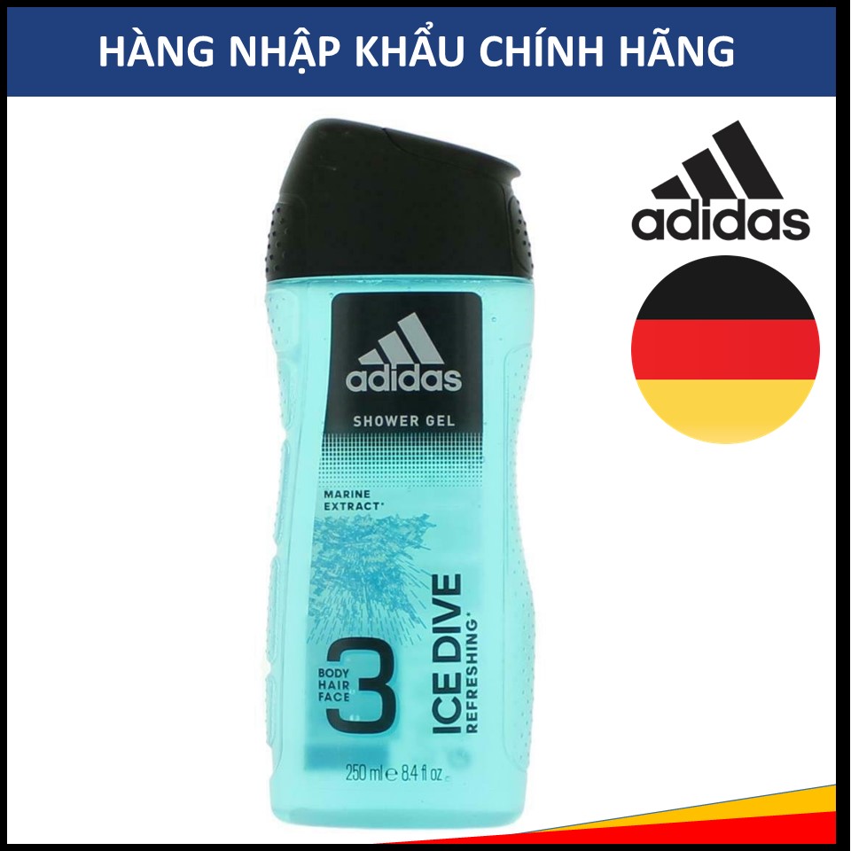 [Hàng nhập khẩu chính hãng] Sữa Tắm Gội Toàn Thân Nam Adidas Ice Dive (Xanh dương) 250ml