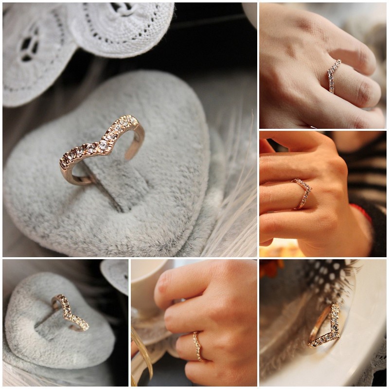 ✨✨Nhẫn Kim Cương: Thiết Kế Hình Chữ V Đơn Giản Phong Cách Hàn Quốc
