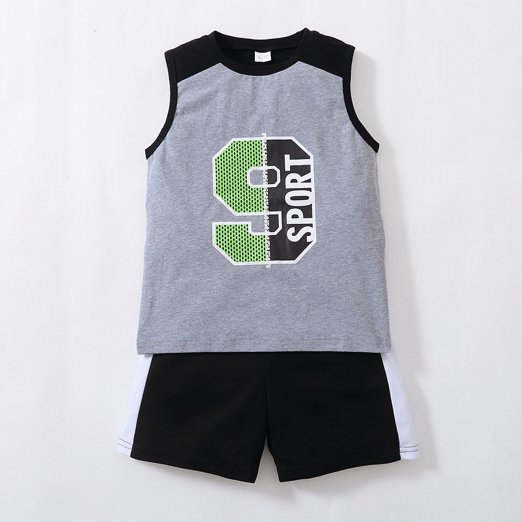 Set đồ thể thao Mikrdoo 2 món gồm áo thun không tay + quần short thời trang mùa hè cho bé trai