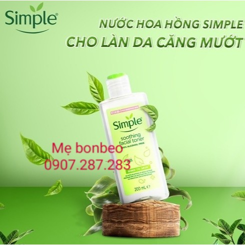 Nước Hoa Hồng Simple Soothing Facial Toner Simple cân bằng ẩm cho da 200ml