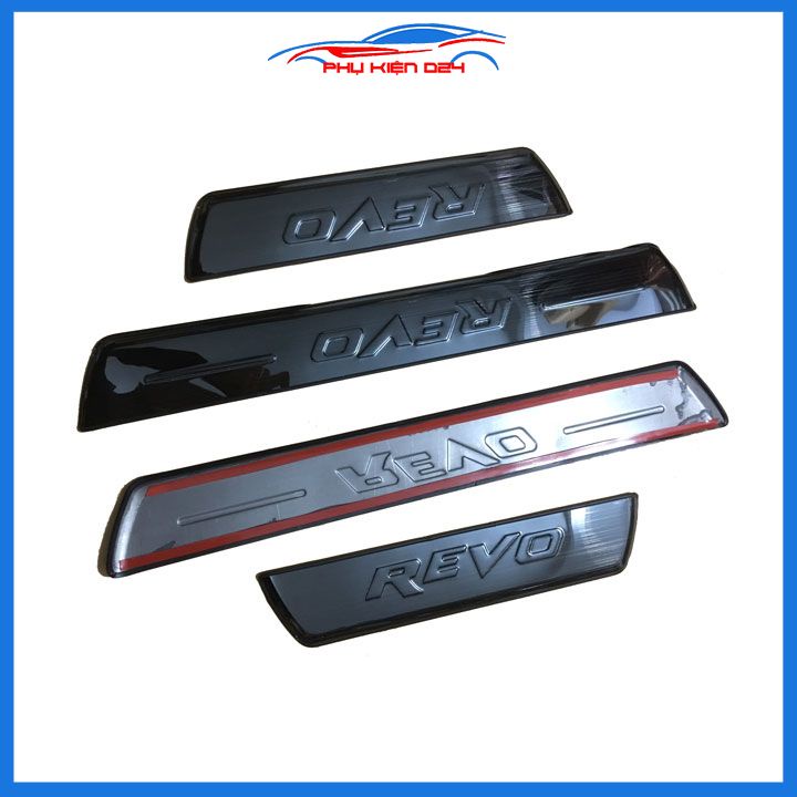 Bộ ốp bậc cửa nẹp bước chân Hilux Revo 2016-2-17-2018-2019-2020-2021-2022-2023 vân Titan chống trầy trang trí xe