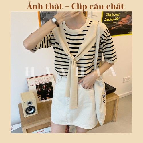Áo len tăm cộc tay cổ tròn nữ ôm kiểu dáng Hàn Quốc