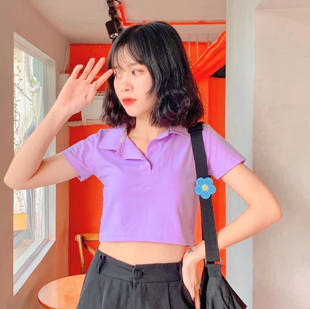 [Mã FAMAYWA giảm 10K đơn 50K] Áo croptop trơn cổ bẻ siêu xinh - 6 màu sắc | BigBuy360 - bigbuy360.vn