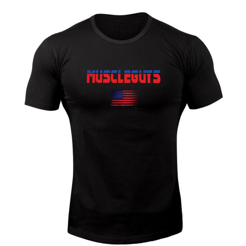 Áo thun cotton nam họa tiết cờ Mỹ