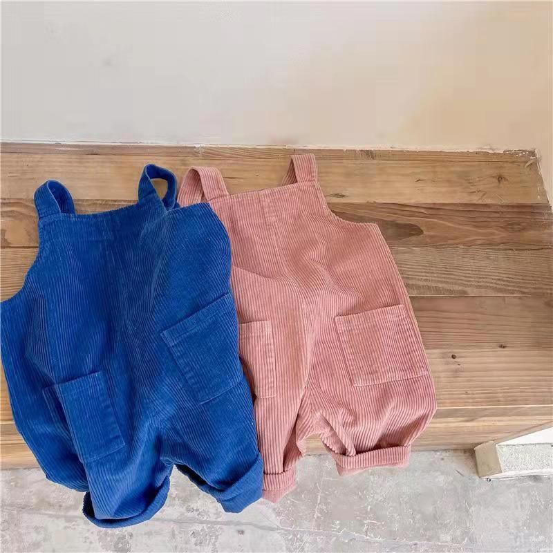 Quần Yếm Vải Nhung Kẻ Dáng Rộng Phong Cách Hàn Quốc Thời Trang Xuân Thu Cho Bé