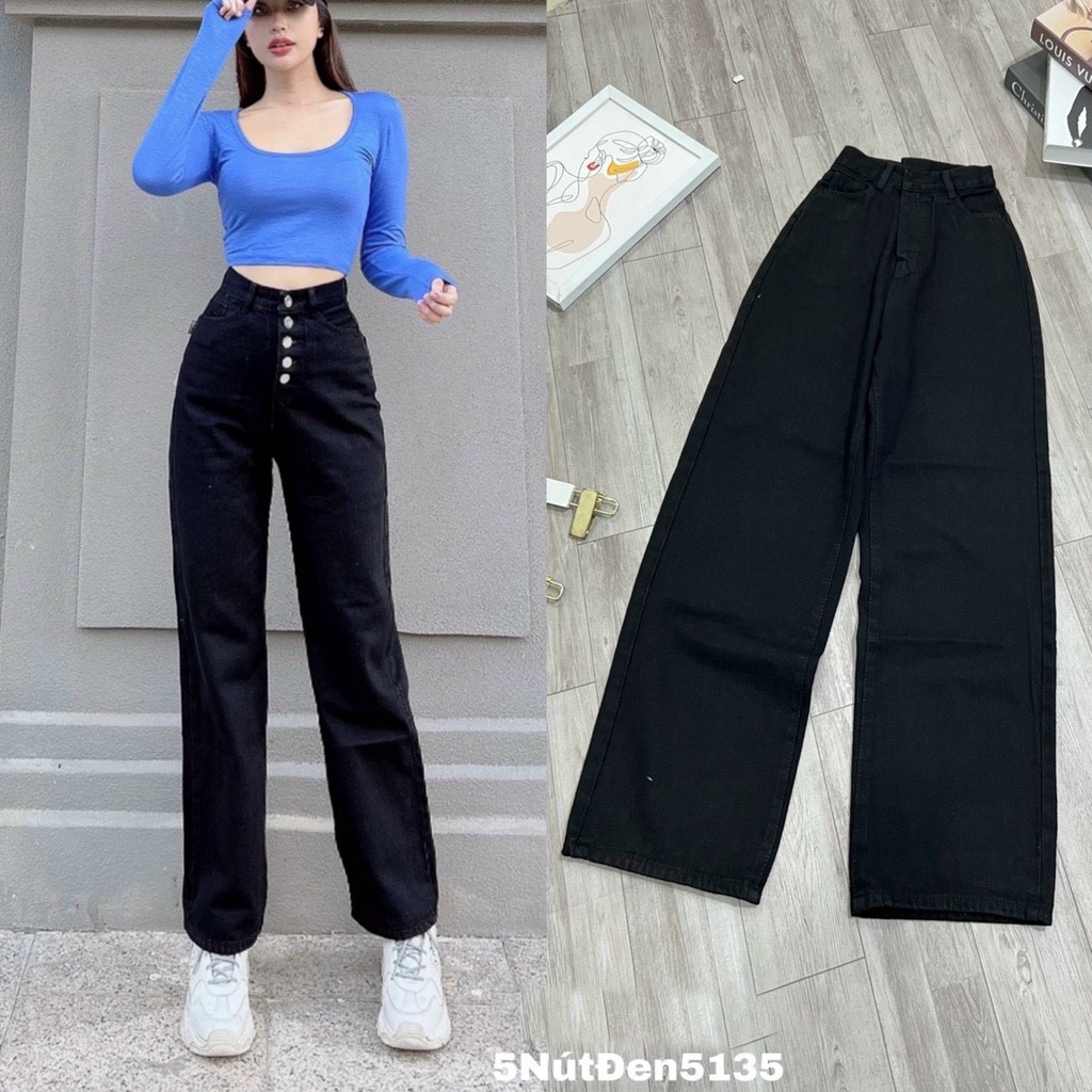 [VIDEO+FREESHIP ] QUẦN JEANS ỐNG RỘNG NỮ LƯNG CAO LAI CUỐN 5 NÚT TRƯỚC MÀU XANH NHẠT XÁM ĐEN MỀM MỊN ĐỈNH CAO HADI