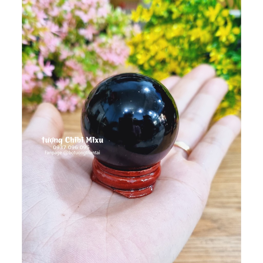 Bi cầu đá tự nhiên 3.5cm -> 4.5cm kèm đế gỗ size nhí để bàn | BigBuy360 - bigbuy360.vn