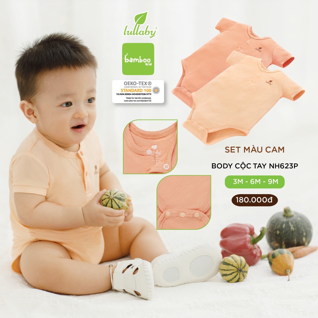 Set 2 body cộc tay sợi tre Lullaby NH623P, body sơ sinh mềm mịn, thoáng mát cao cấp